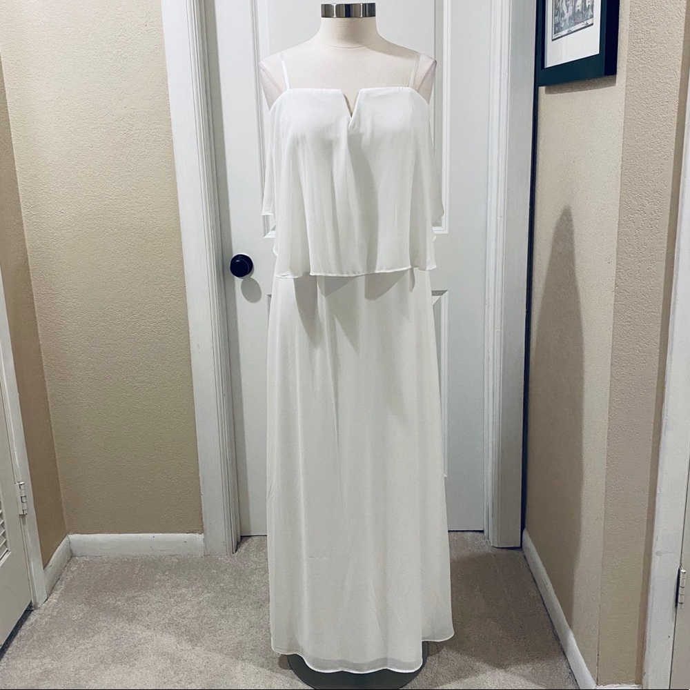 White Flowy Floor Length Spaghetti Strap Gown